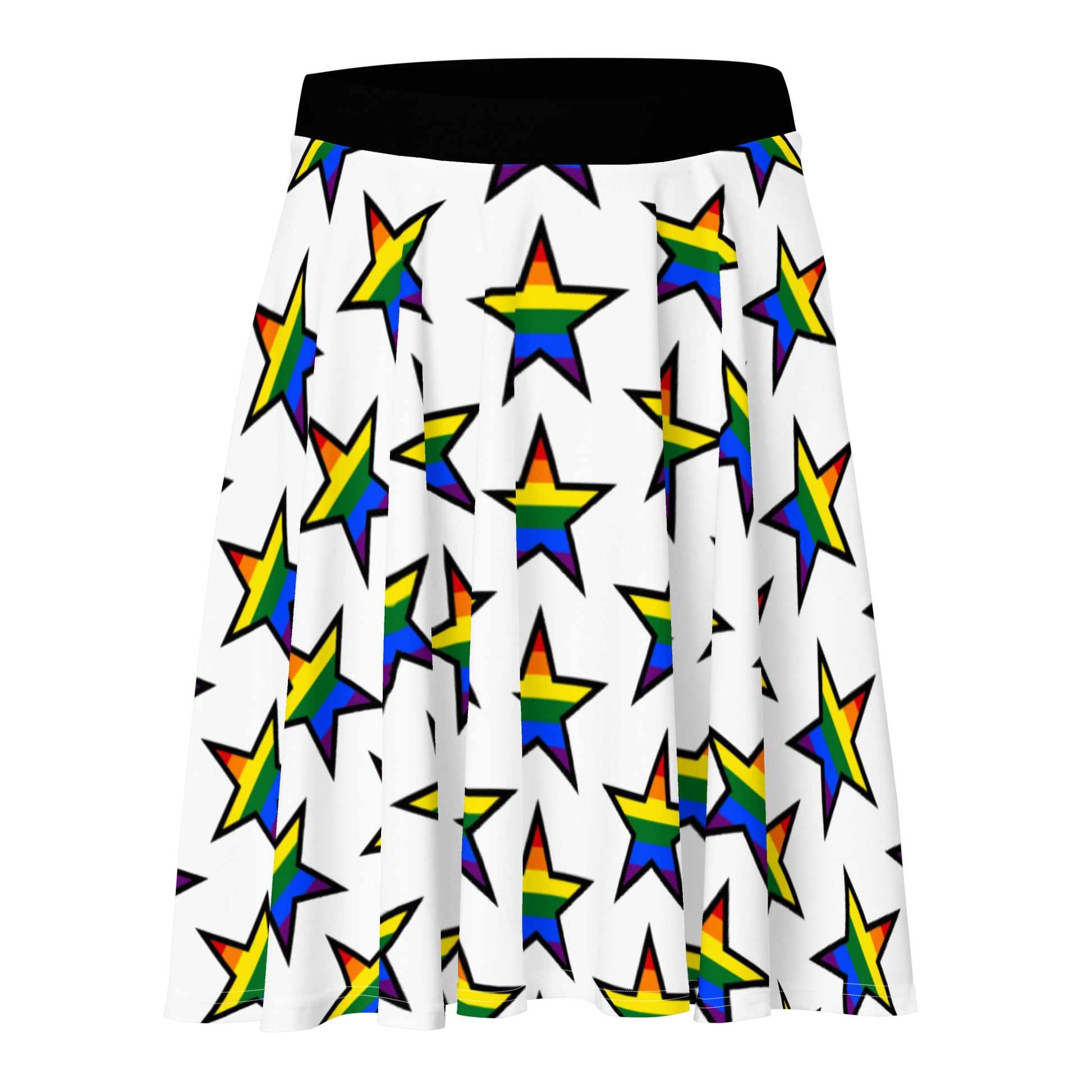 LGBTQ Pride Skater Skirt - White with Rainbow Stars White Pride all-over-print-skater-skirt-white-front-6441a54dd90ea