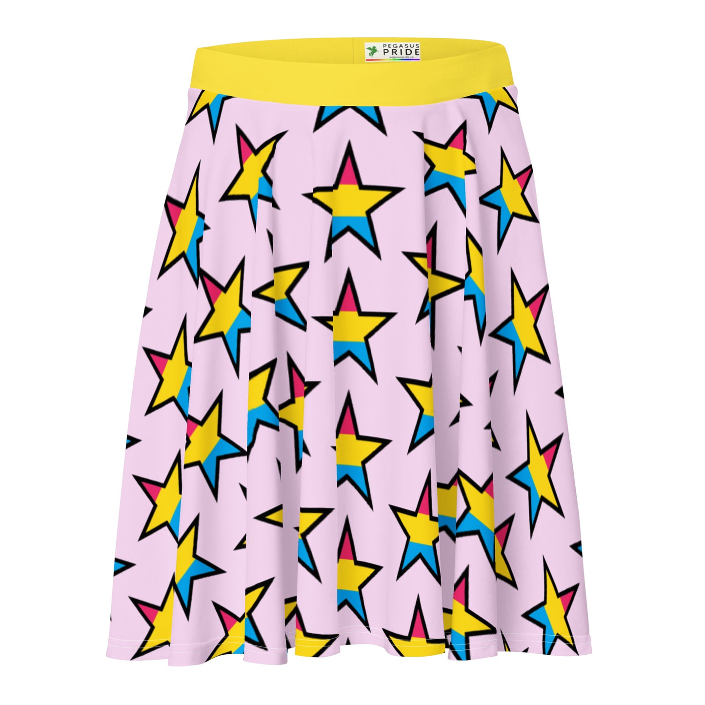 Pansexual Pan Pride Skater Skirt - Star in Pink Pink Pansexual all-over-print-skater-skirt-white-front-6441ca03acf28