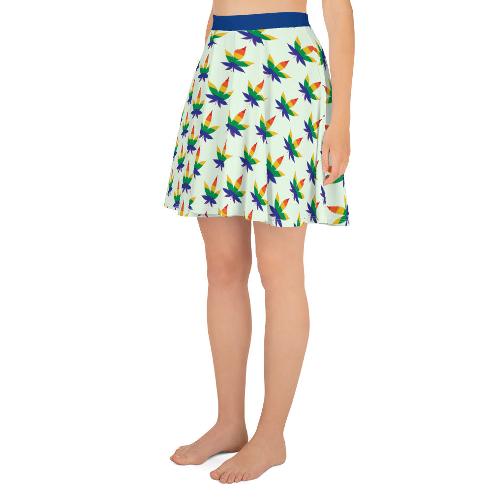 LGBTQ Pride Skater Skirt - Rainbow Weed all-over-print-skater-skirt-white-left-64419ec741de9