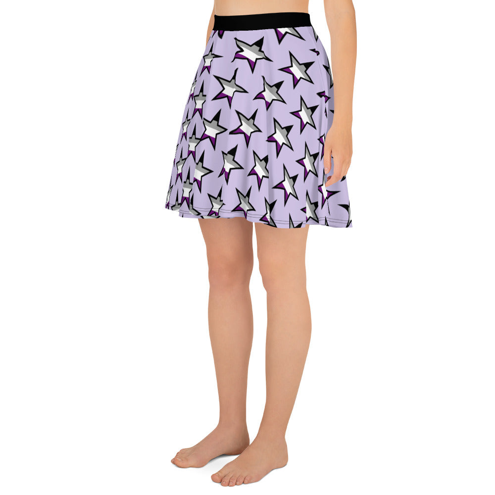 Asexual Ace Pride Skater Skirt with Stars all-over-print-skater-skirt-white-left-64419f0b3ef3d