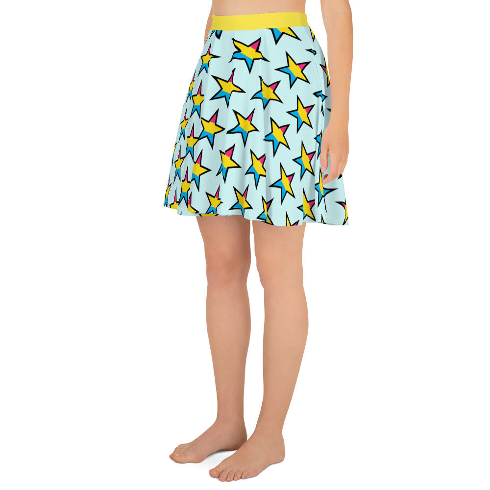 Pansexual Pan Pride Skater Skirt - Star - Mint all-over-print-skater-skirt-white-left-6441a083badb7