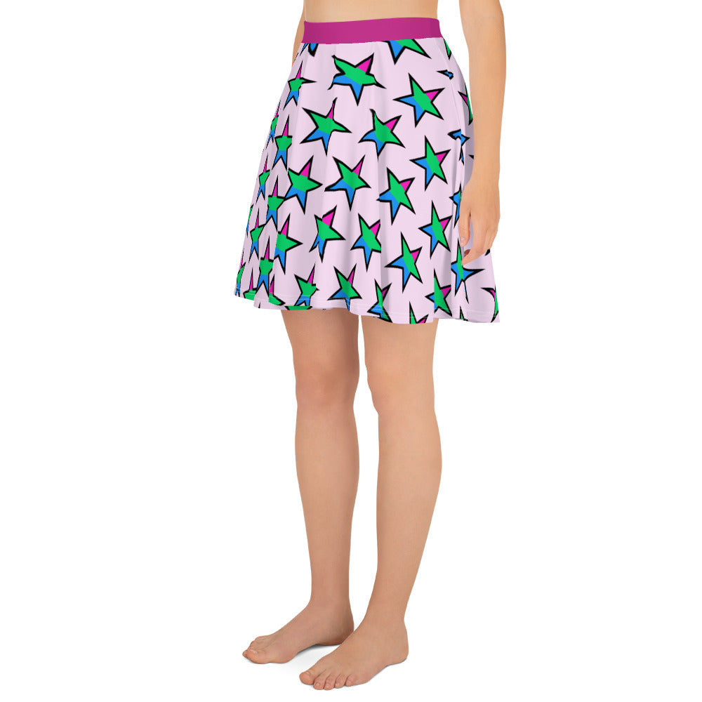 Polysexual Poly Pride Skater Skirt - Star all-over-print-skater-skirt-white-left-6441a0c12b515