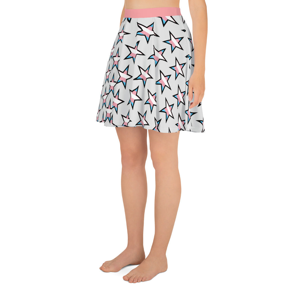 Transgender Trans Pride Skater Skirt - Stars all-over-print-skater-skirt-white-left-6441a0fad55a0