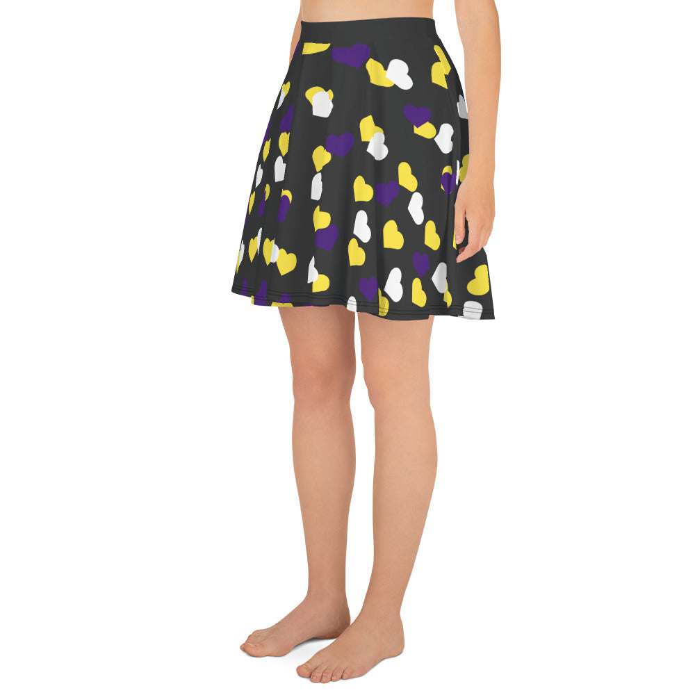 Nonbinary Enby Pride Skater Skirt - Heart all-over-print-skater-skirt-white-left-6441a2d10f513