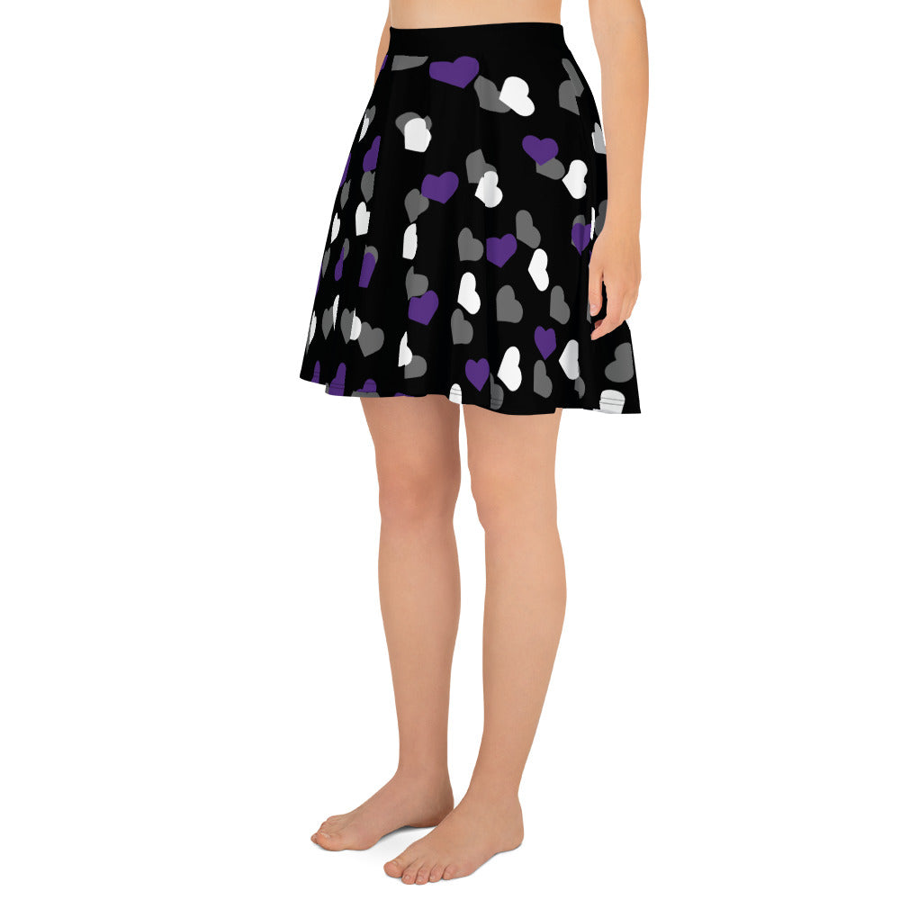 Asexual Ace Pride Skater Skirt with Hearts all-over-print-skater-skirt-white-left-6441a314edcd6