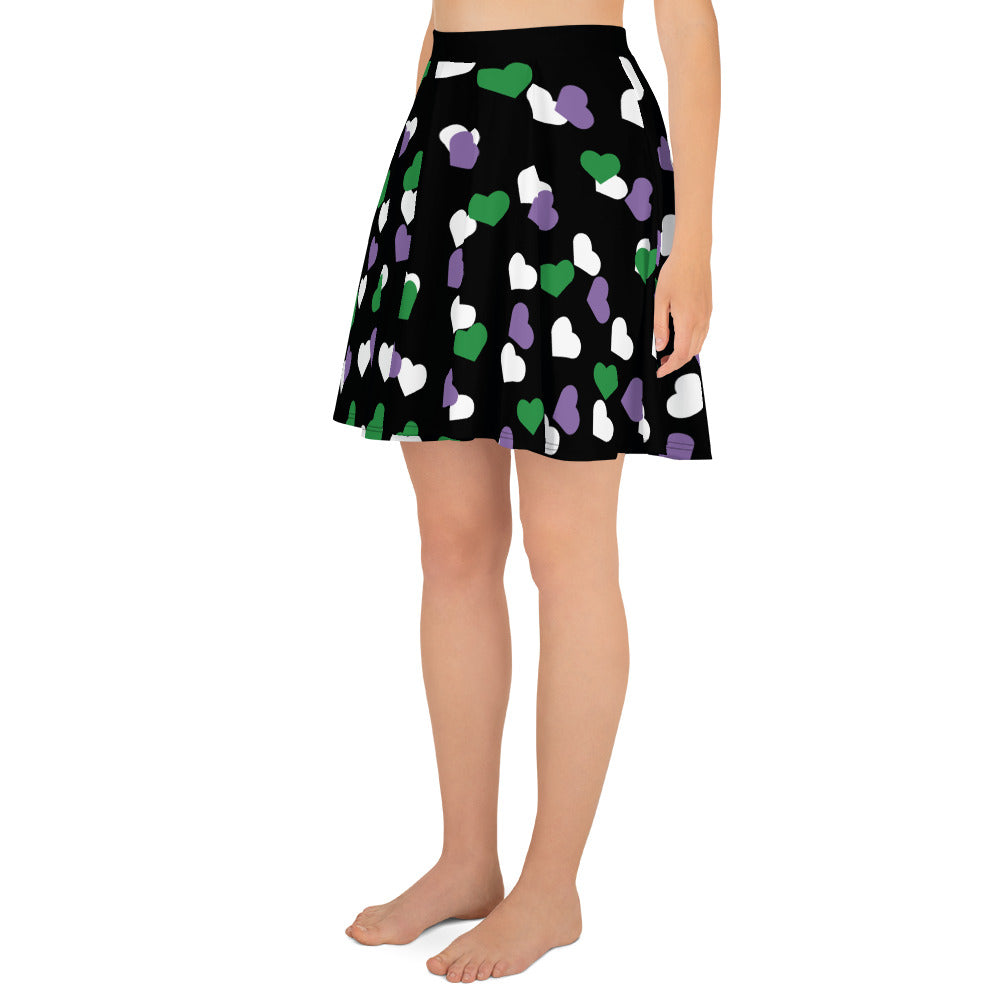 Genderqueer Pride Skater Skirt - Hearts all-over-print-skater-skirt-white-left-6441a405e7406