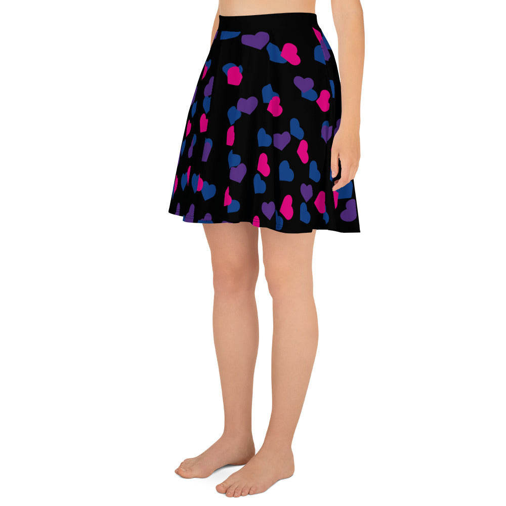 Bisexual Bi Pride Skater Skirt with Hearts all-over-print-skater-skirt-white-left-6441a448b71e0