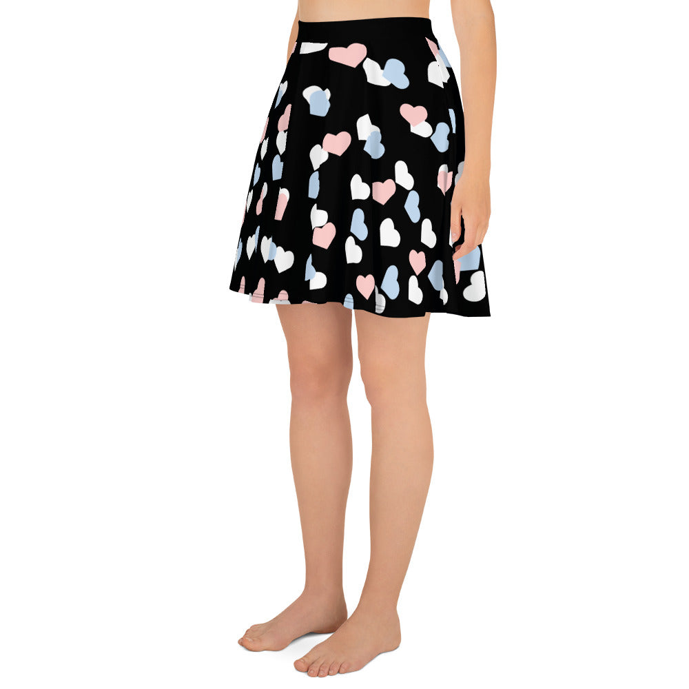 Transgender Trans Pride Skater Skirt - Hearts all-over-print-skater-skirt-white-left-6441a48910ddb