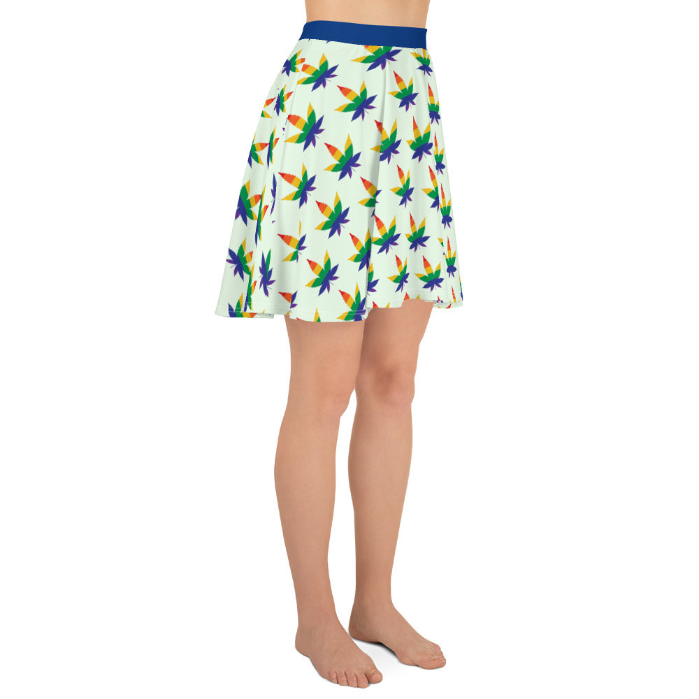 LGBTQ Pride Skater Skirt - Rainbow Weed all-over-print-skater-skirt-white-right-64419ec741d38