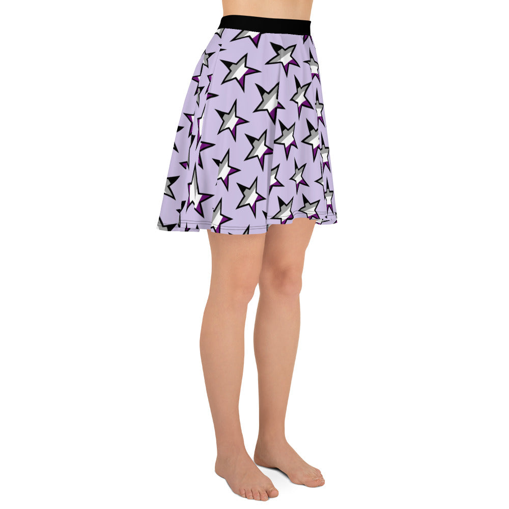 Asexual Ace Pride Skater Skirt with Stars all-over-print-skater-skirt-white-right-64419f0b3eecd