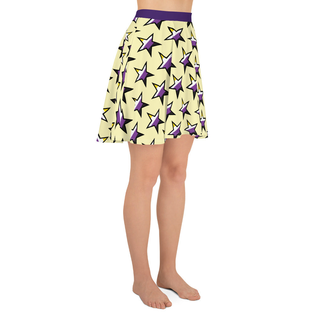 Nonbinary Enby Pride Skater Skirt - Star all-over-print-skater-skirt-white-right-6441a04ae239b