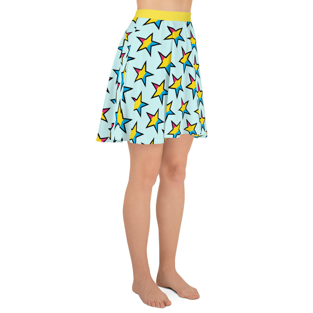 Pansexual Pan Pride Skater Skirt - Star - Mint all-over-print-skater-skirt-white-right-6441a083baced