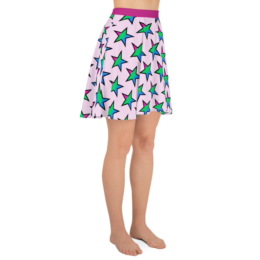 Polysexual Poly Pride Skater Skirt - Star all-over-print-skater-skirt-white-right-6441a0c12b448