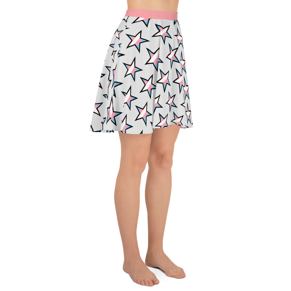 Transgender Trans Pride Skater Skirt - Stars all-over-print-skater-skirt-white-right-6441a0fad54ee