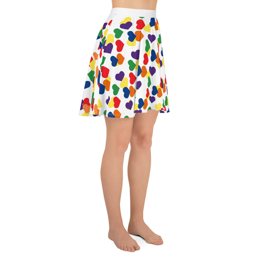 LGBTQ Pride Skater Skirt - White with Rainbow Hearts all-over-print-skater-skirt-white-right-6441a1ba09b6c