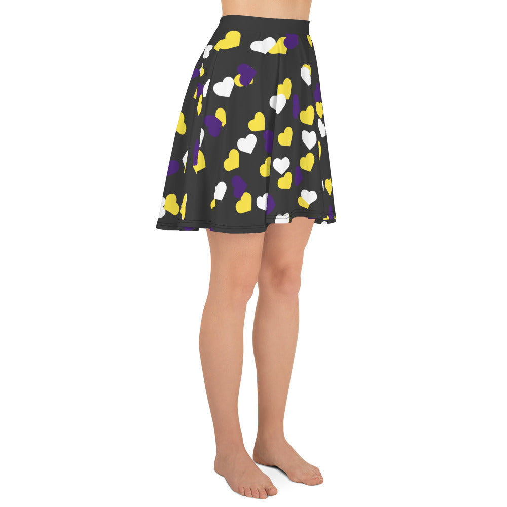 Nonbinary Enby Pride Skater Skirt - Heart all-over-print-skater-skirt-white-right-6441a2d10f4aa