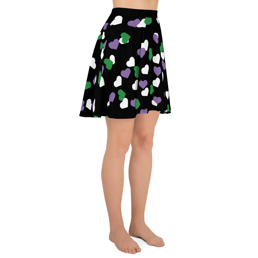 Genderqueer Pride Skater Skirt - Hearts all-over-print-skater-skirt-white-right-6441a405e739d