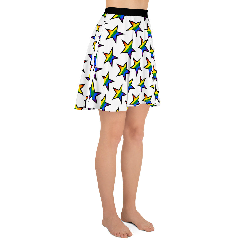 LGBTQ Pride Skater Skirt - White with Rainbow Stars all-over-print-skater-skirt-white-right-6441a54ddae05