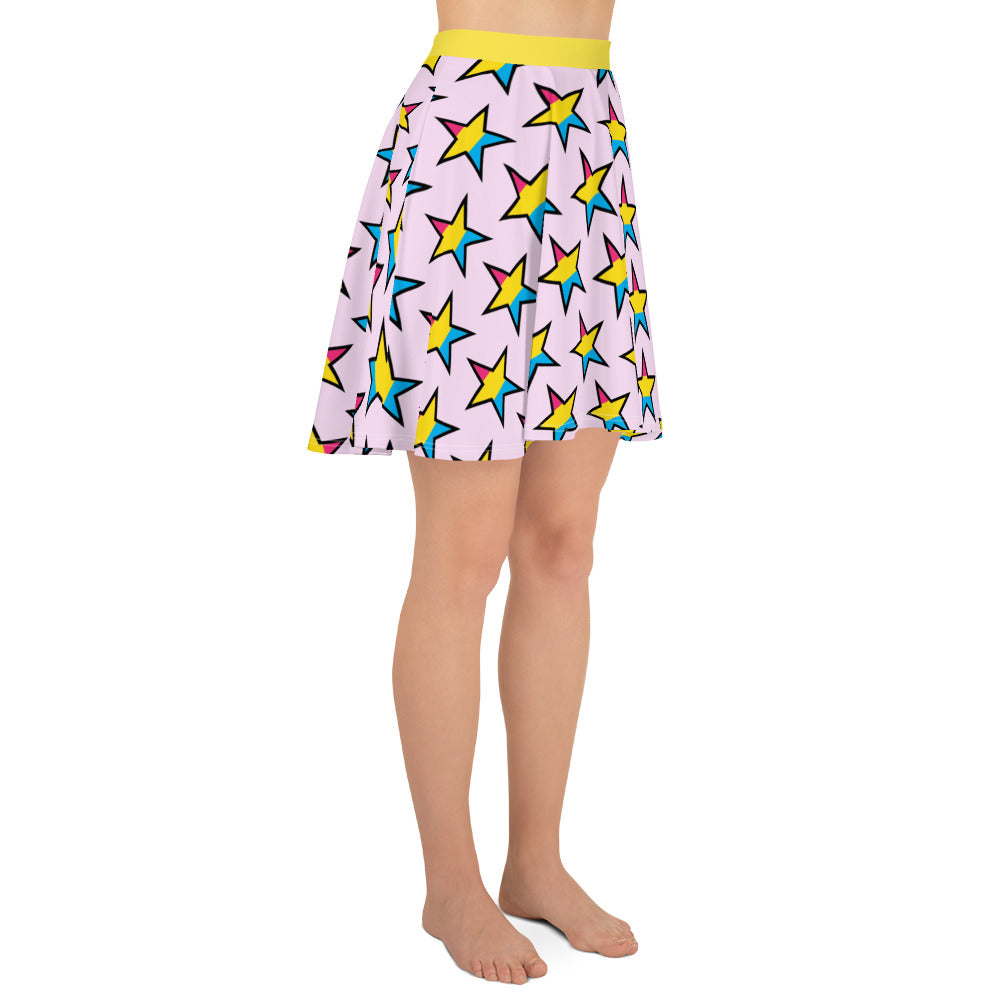 Pansexual Pan Pride Skater Skirt - Star in Pink all-over-print-skater-skirt-white-right-6441ca03adea5