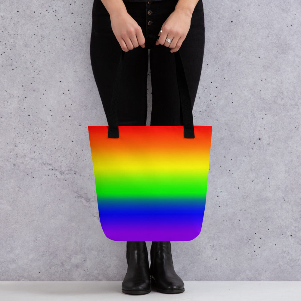 LGBTQ Pride Tote Bag - Rainbow Ombre all-over-print-tote-black-15x15-mockup-638d4ac9884ff