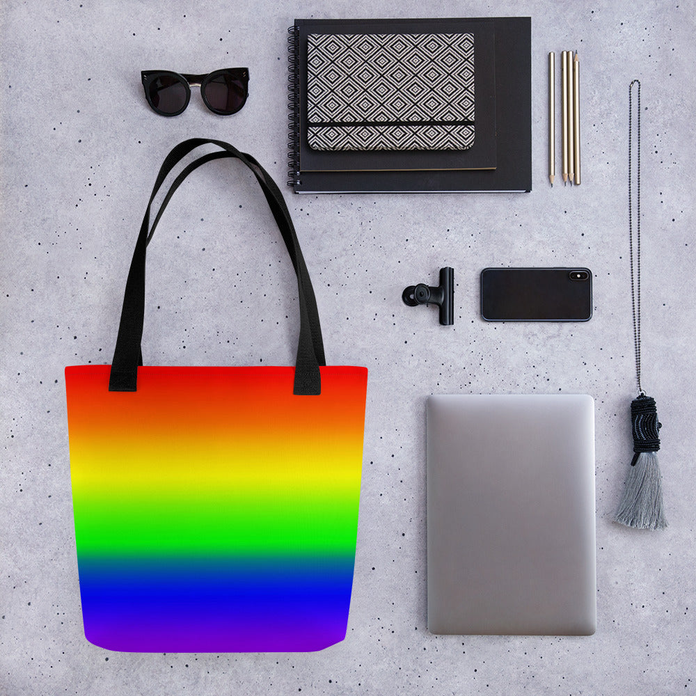 LGBTQ Pride Tote Bag - Rainbow Ombre all-over-print-tote-black-15x15-mockup-638d57fff20f8