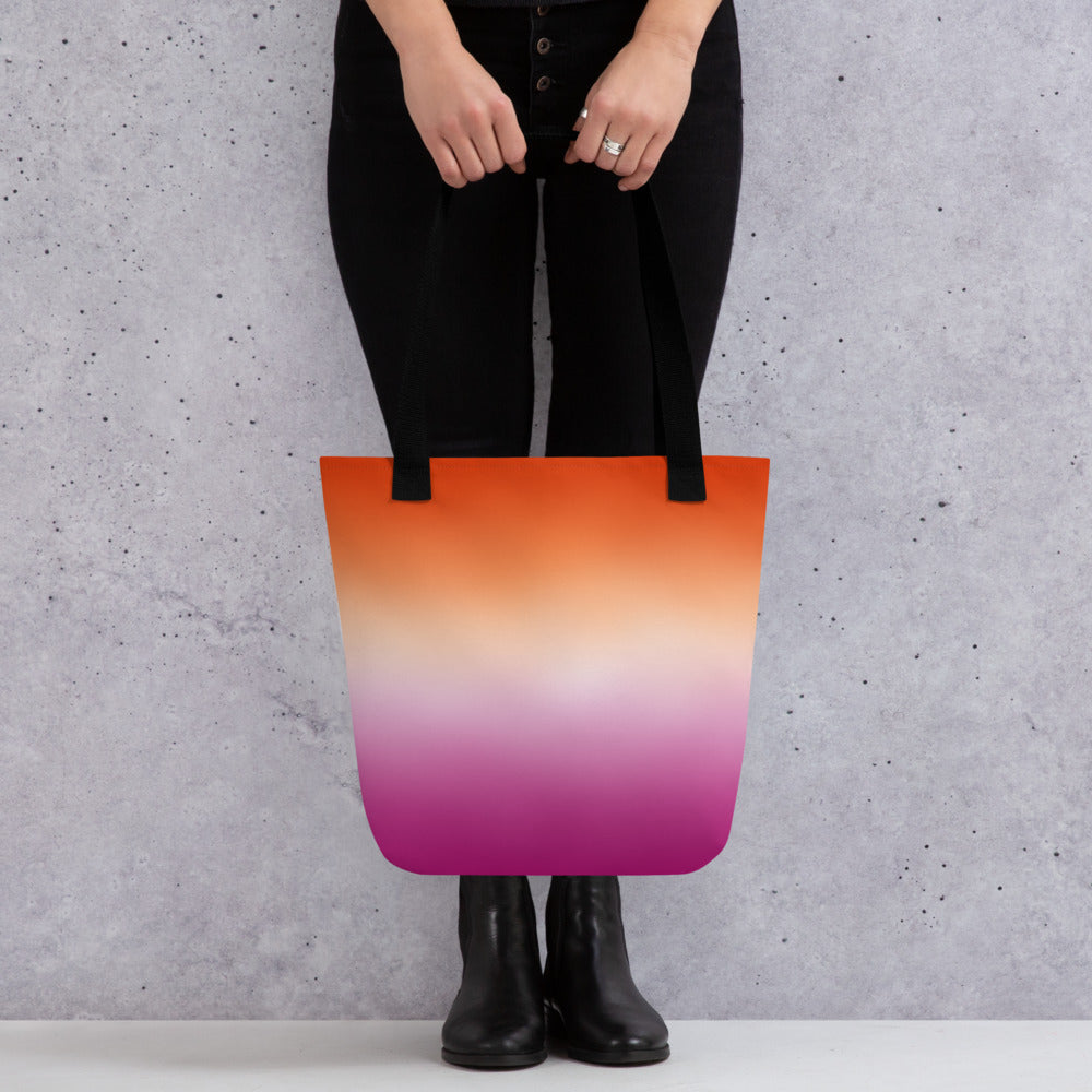 Lesbian Pride Tote Bag - Ombre all-over-print-tote-black-15x15-mockup-638d58804ec4b