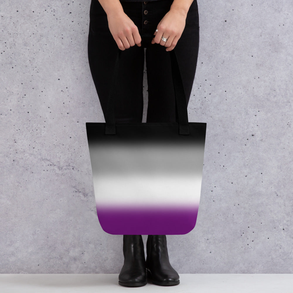 Asexual Ace Pride Tote Bag in Ombre all-over-print-tote-black-15x15-mockup-638e8b724db9a