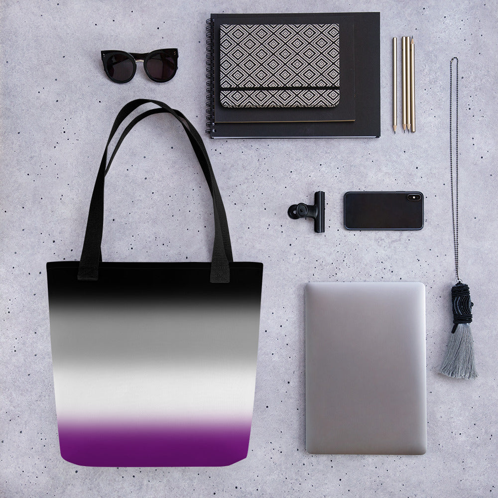 Asexual Ace Pride Tote Bag in Ombre all-over-print-tote-black-15x15-mockup-638e8b724dc39