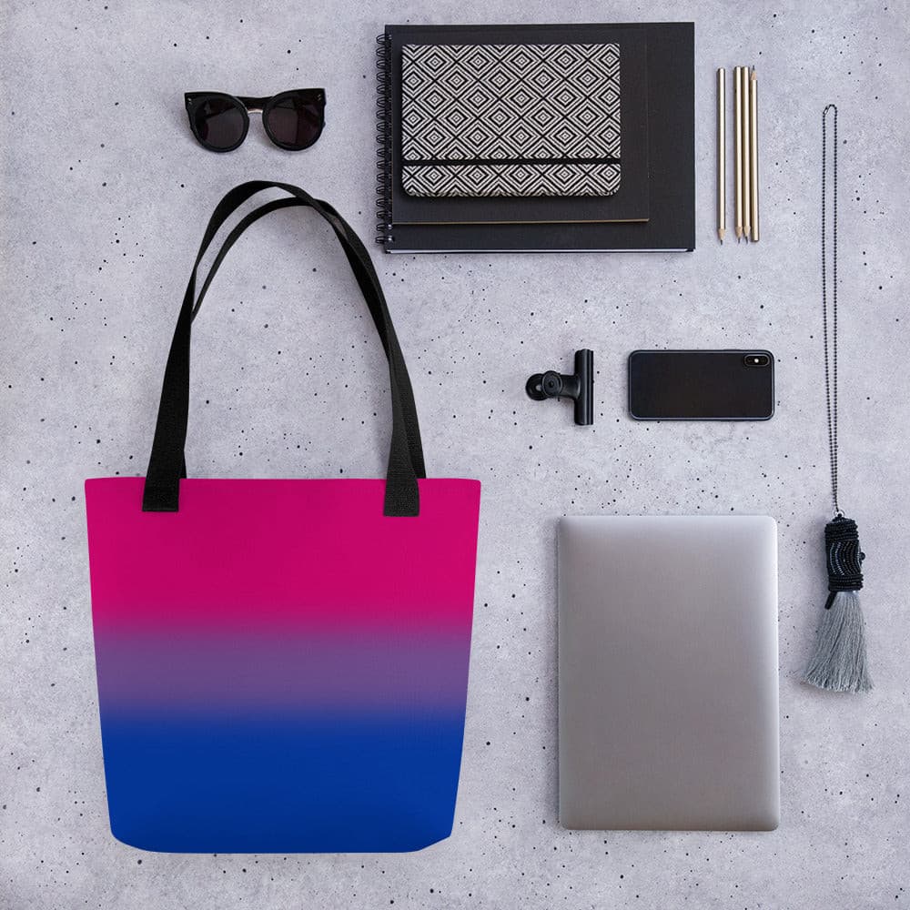 Bisexual Bi Pride Tote Bag in Ombre all-over-print-tote-black-15x15-mockup-638e8bd715260