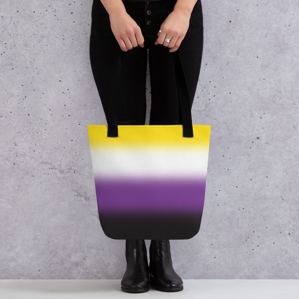 Nonbinary Enby Pride Tote Bag - Ombre all-over-print-tote-black-15x15-mockup-638e8e881e80a