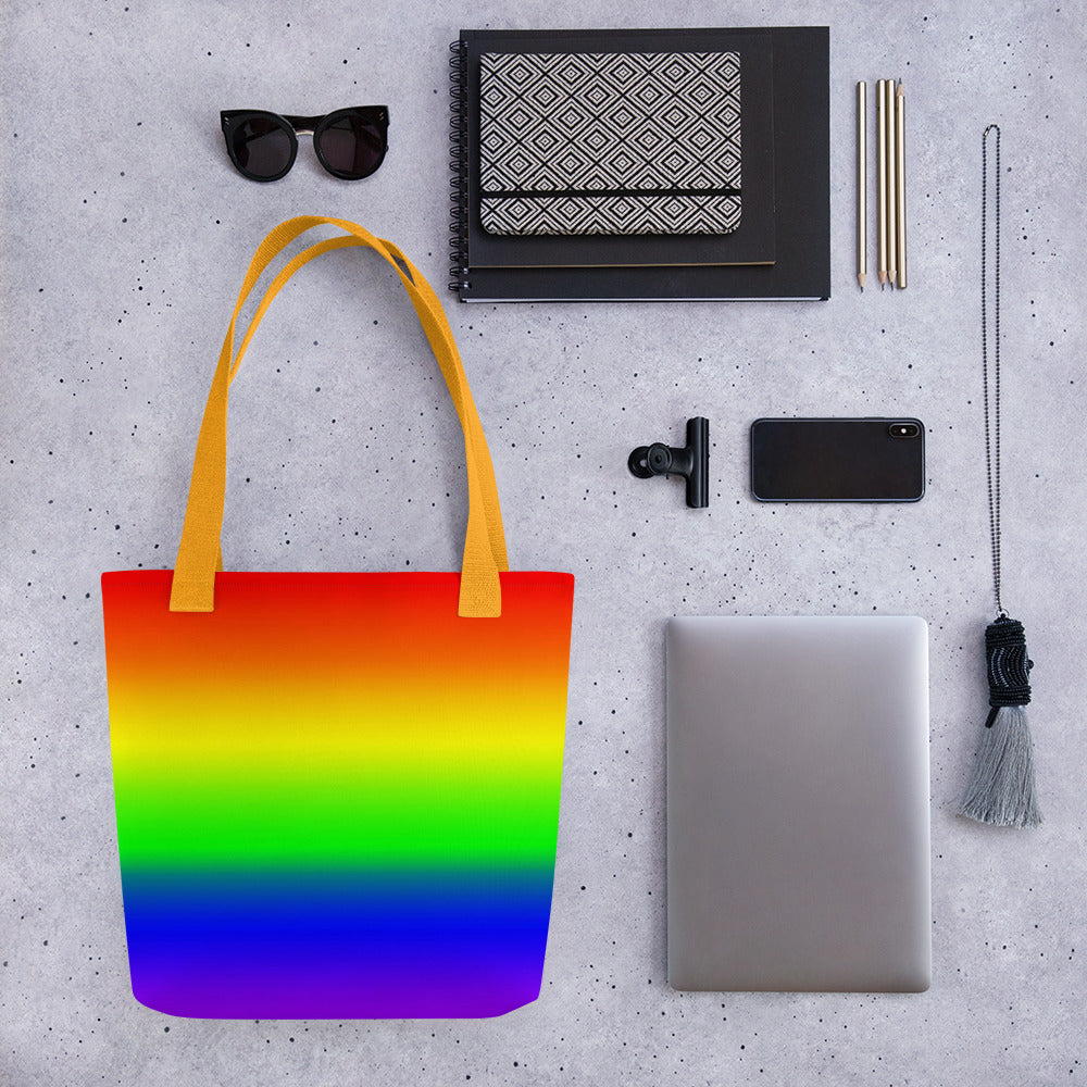 LGBTQ Pride Tote Bag - Rainbow Ombre all-over-print-tote-yellow-15x15-mockup-638d57fff24e5