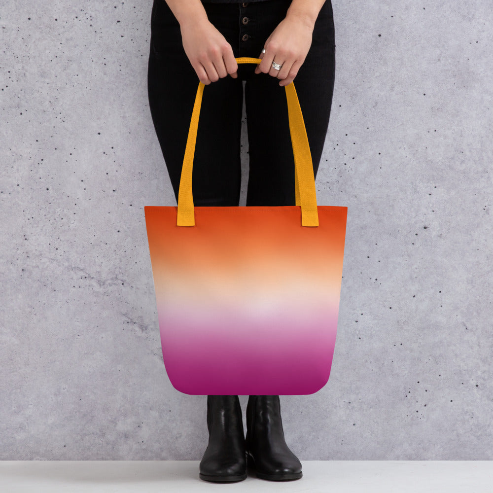 Lesbian Pride Tote Bag - Ombre all-over-print-tote-yellow-15x15-mockup-638d58804ee9f