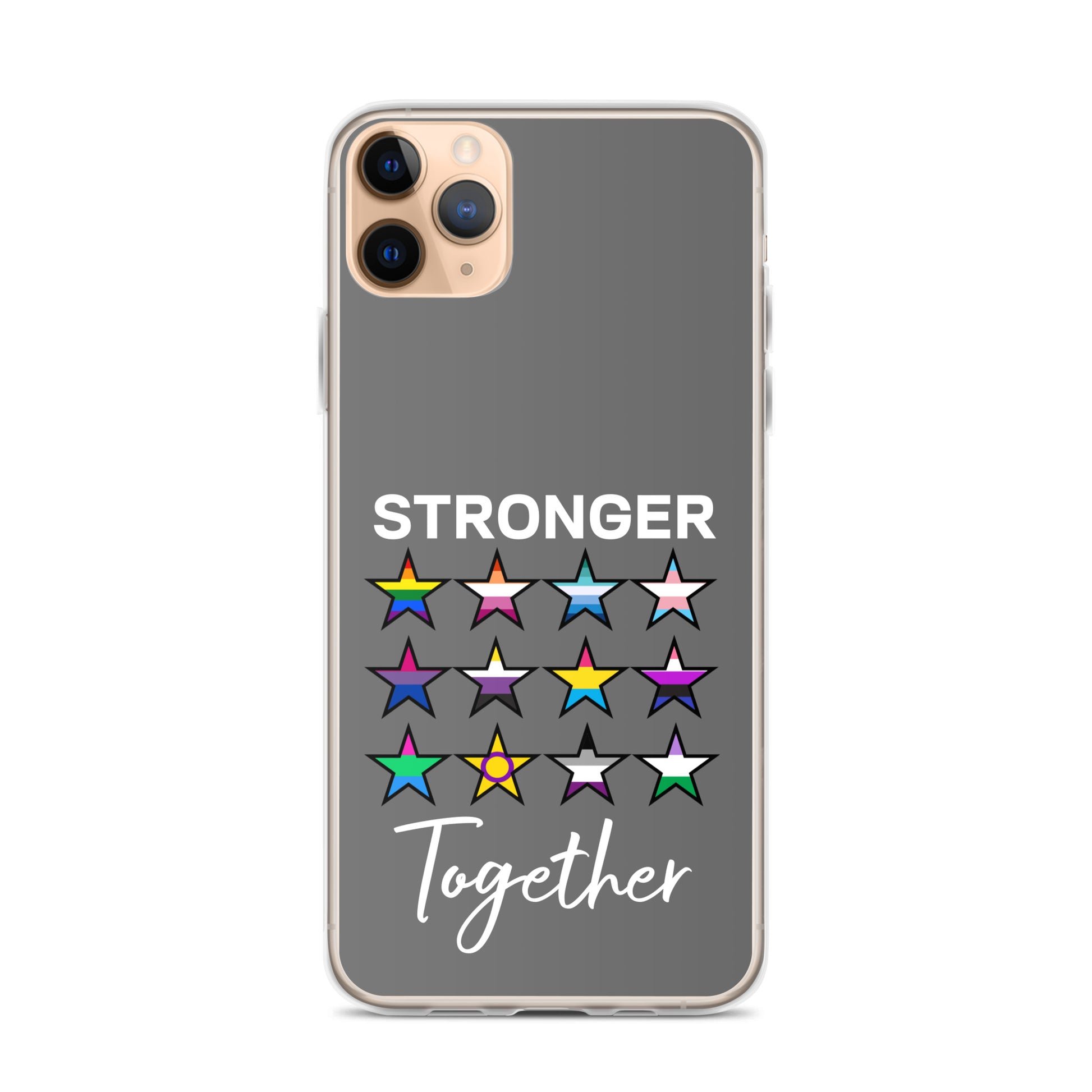 LGBTQ Pride Apple iPhone Case - Stronger Together iPhone 11 Pro Max clear-case-for-iphone-iphone-11-pro-max-case-on-phone-64127b7b1cbeb