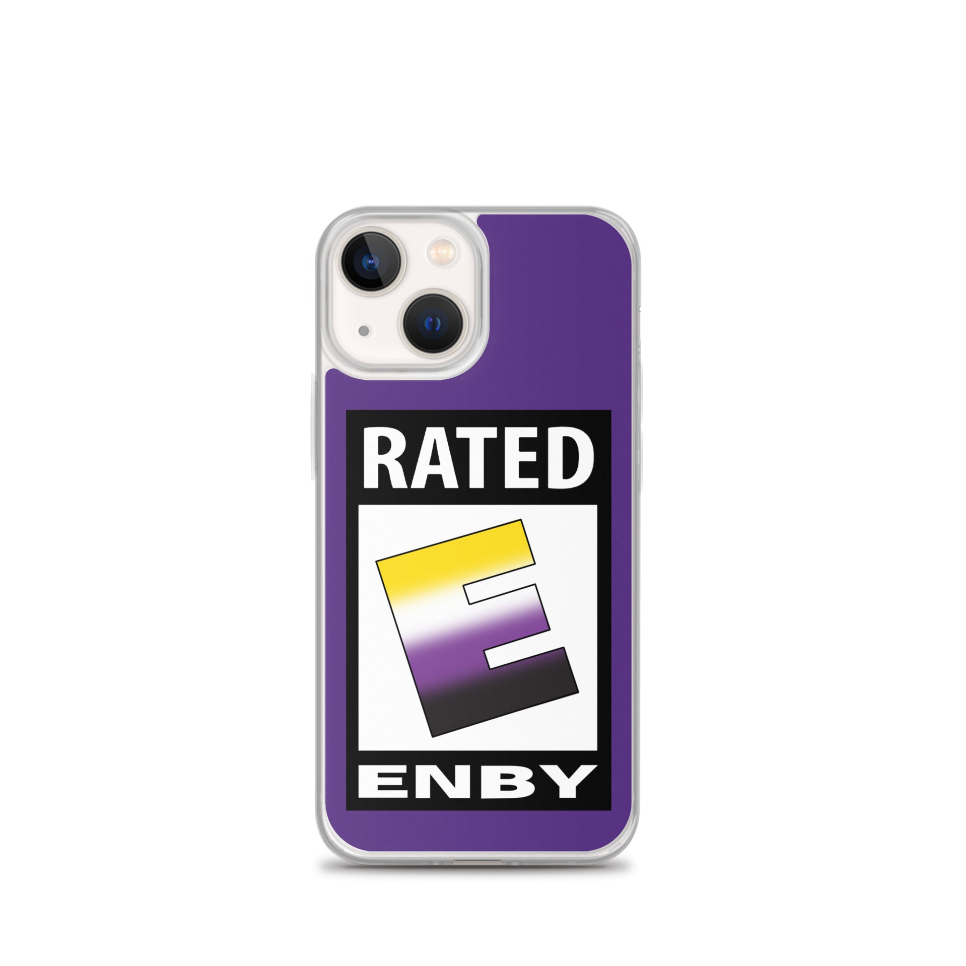 Nonbinary Enby Pride Apple iPhone Cell Phone Case - Rated E for Enby iPhone 13 mini Nonbinary clear-case-for-iphone-iphone-13-mini-case-on-phone-641268f00fba8