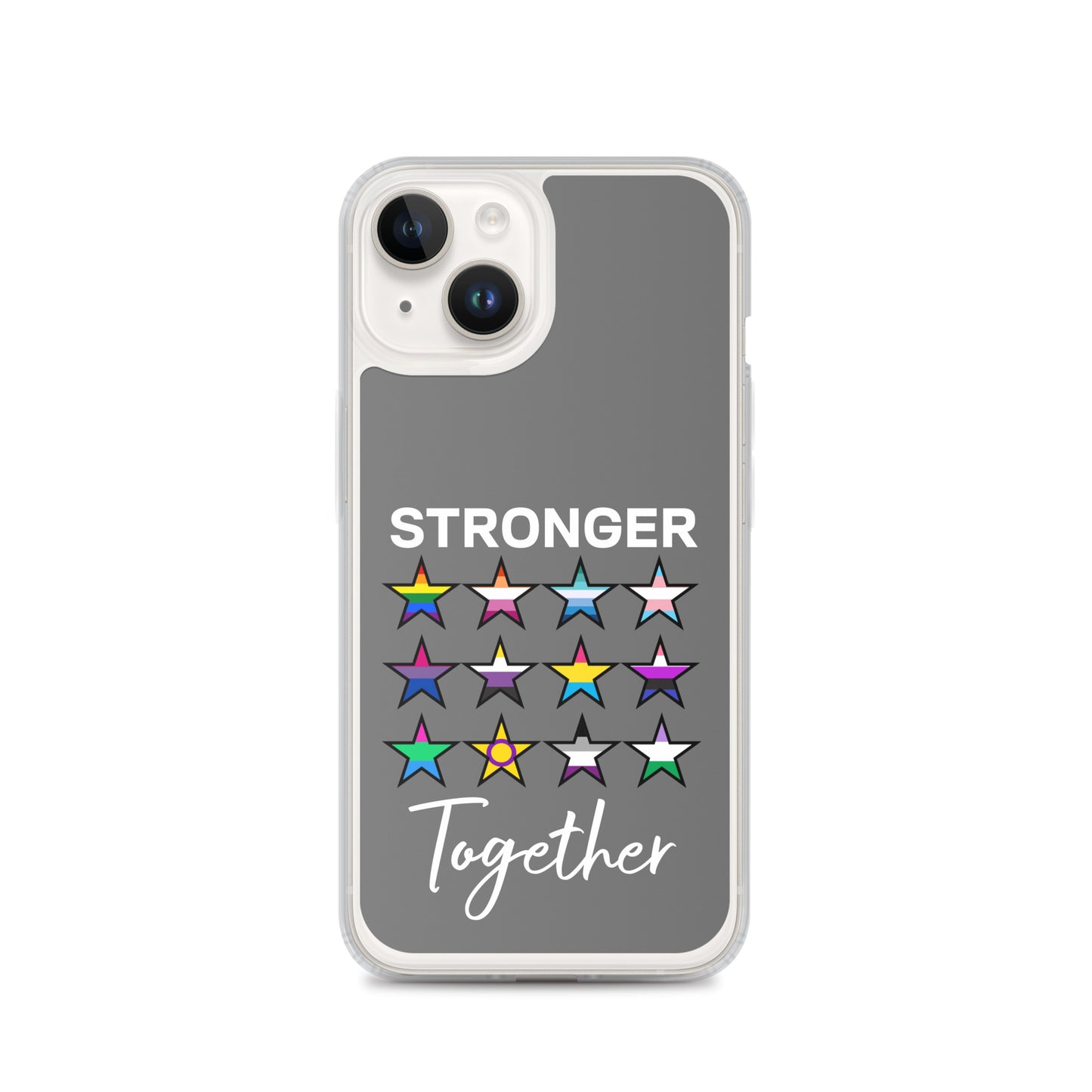 LGBTQ Pride Apple iPhone Case - Stronger Together iPhone 14 clear-case-for-iphone-iphone-14-case-on-phone-64127b7b1c99a