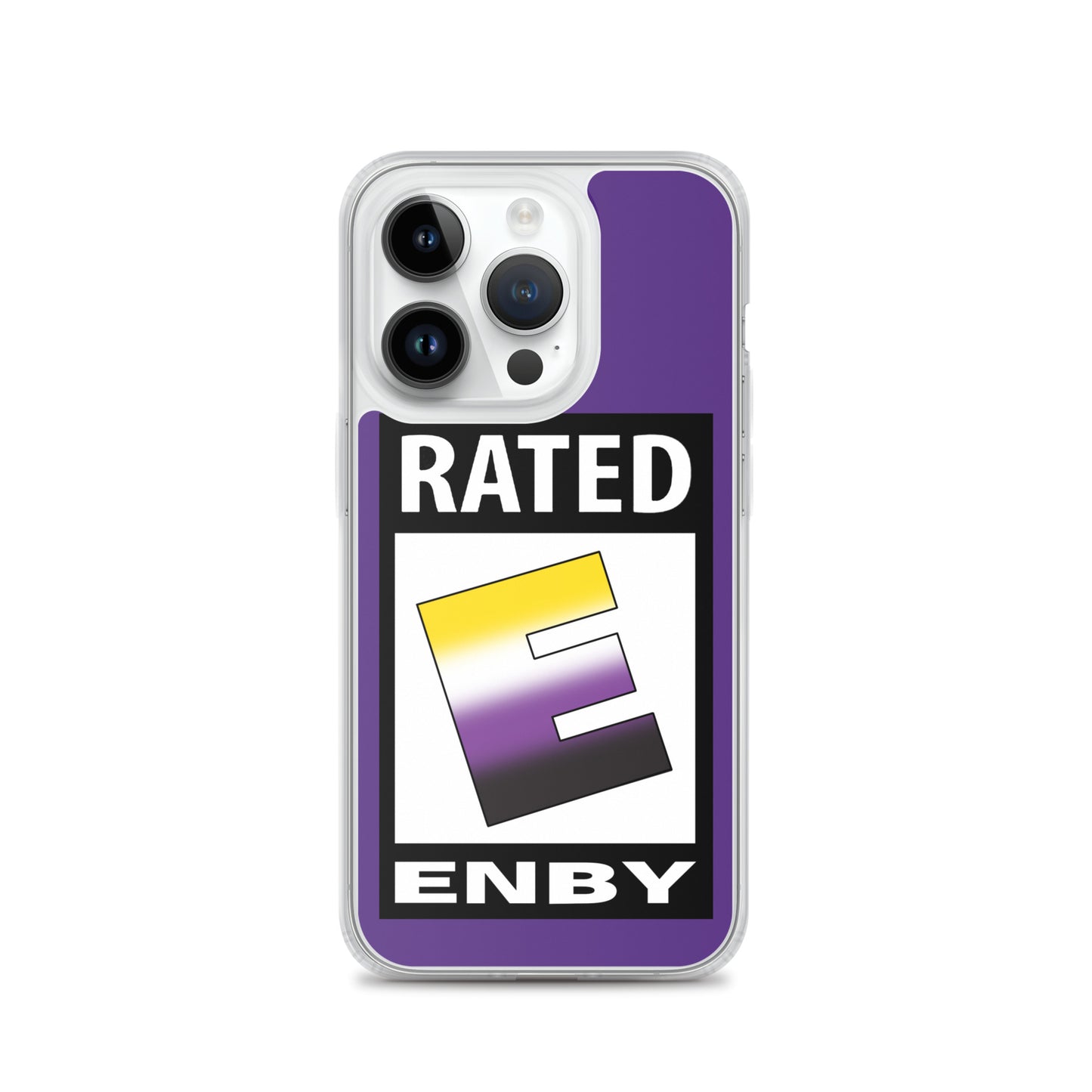 Nonbinary Enby Pride Apple iPhone Cell Phone Case - Rated E for Enby iPhone 14 Pro Nonbinary clear-case-for-iphone-iphone-14-pro-case-on-phone-641268f00f984