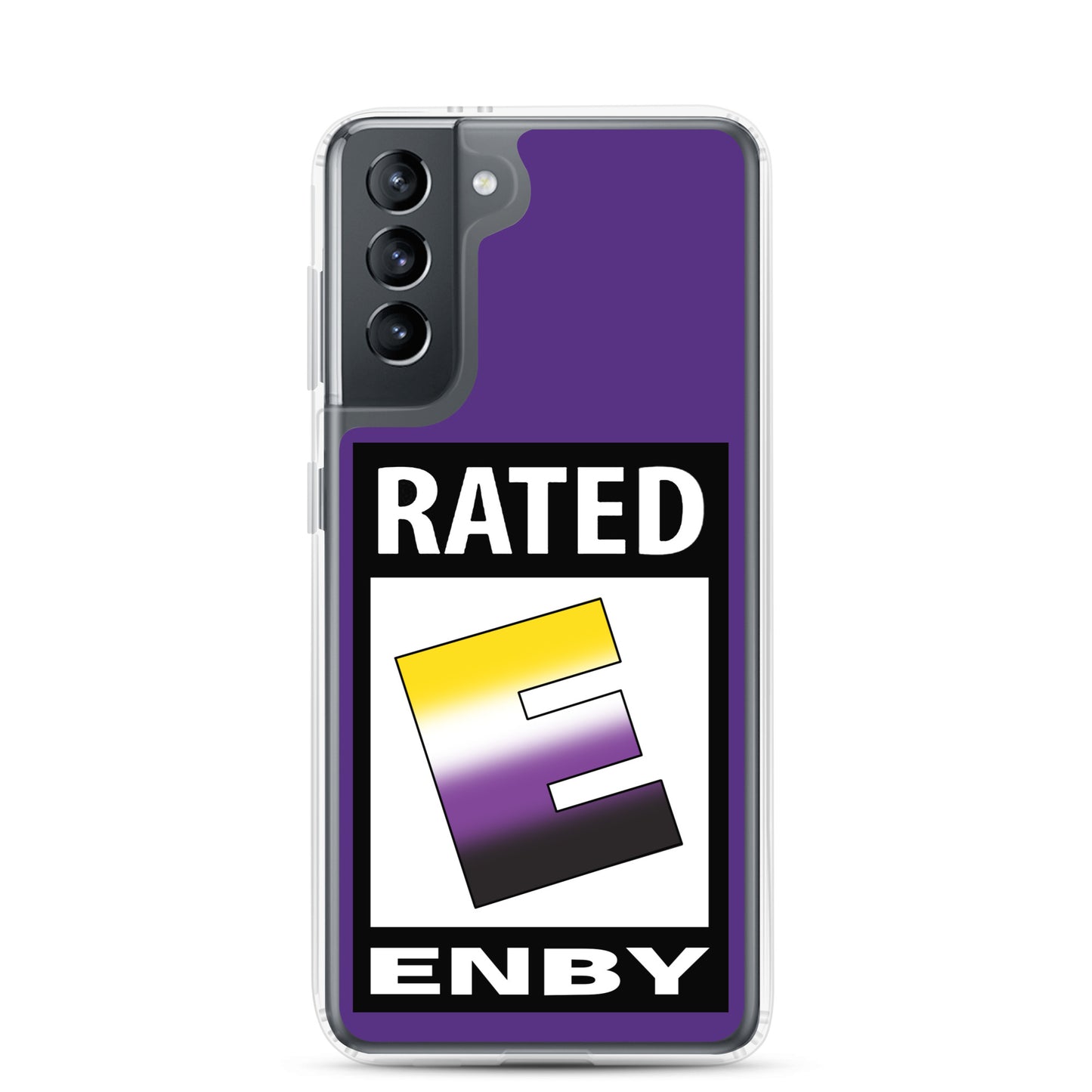 Nonbinary Enby Pride Samsung Galaxy Phone Case - Rated E For Enby Samsung Galaxy S21 clear-case-for-samsung-samsung-galaxy-s21-case-on-phone-641268b19b8a6