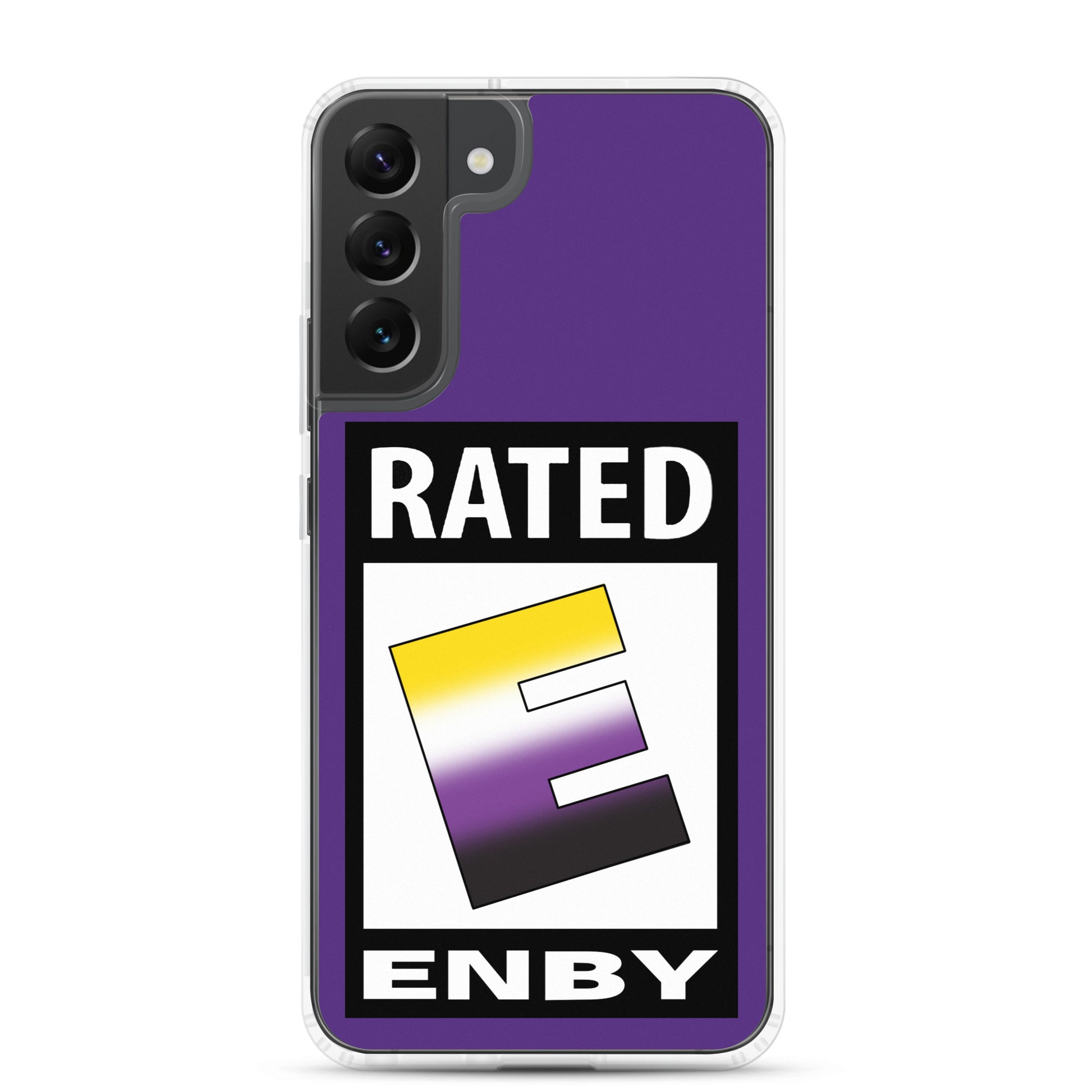 Nonbinary Enby Pride Samsung Galaxy Phone Case - Rated E For Enby Samsung Galaxy S22 Plus clear-case-for-samsung-samsung-galaxy-s22-plus-case-on-phone-641268b19bb15