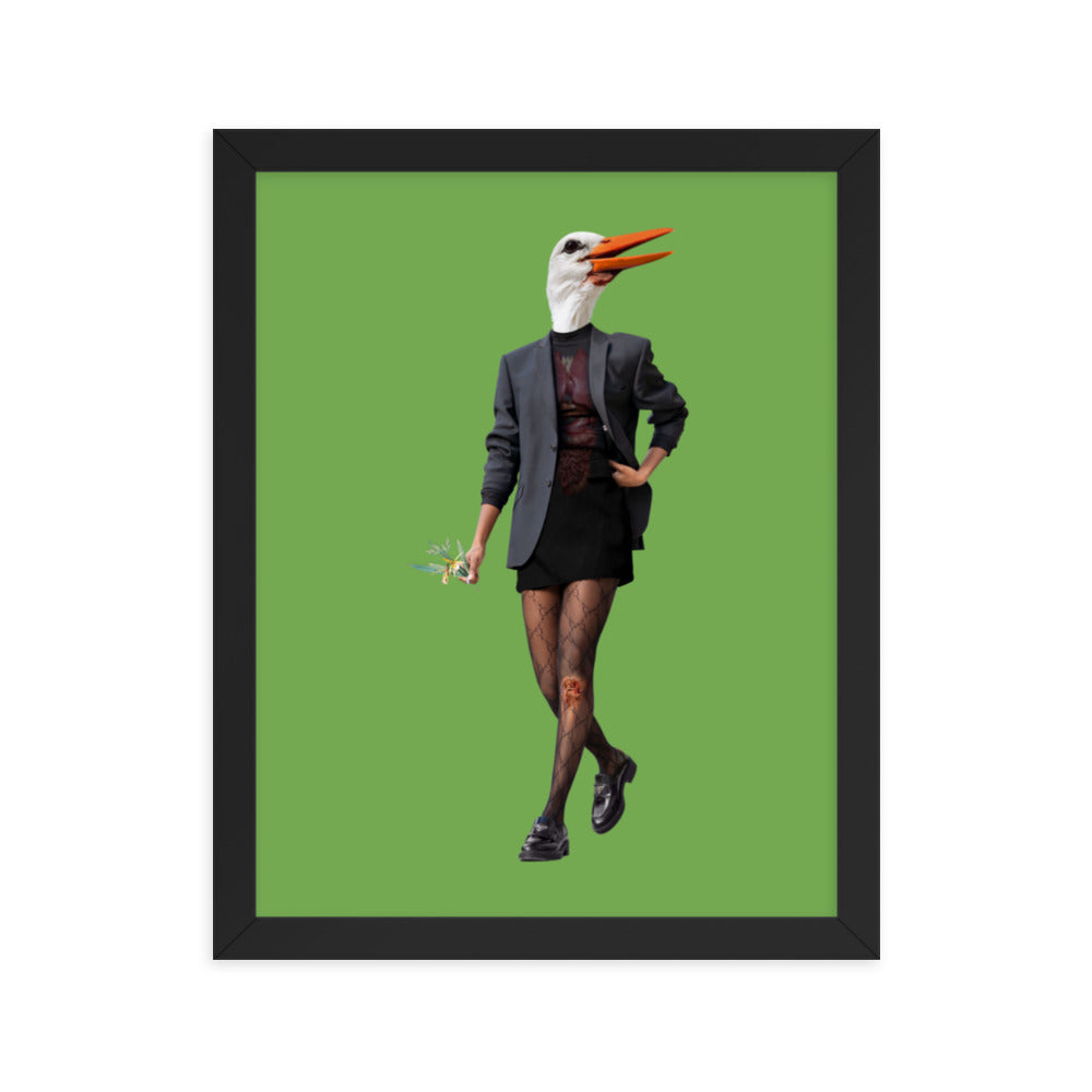 Edgy Stork Collage Art Framed Poster Black 11in×14in enhanced-matte-paper-framed-poster-_in_-black-11x14-transparent-63793a37c7c3f