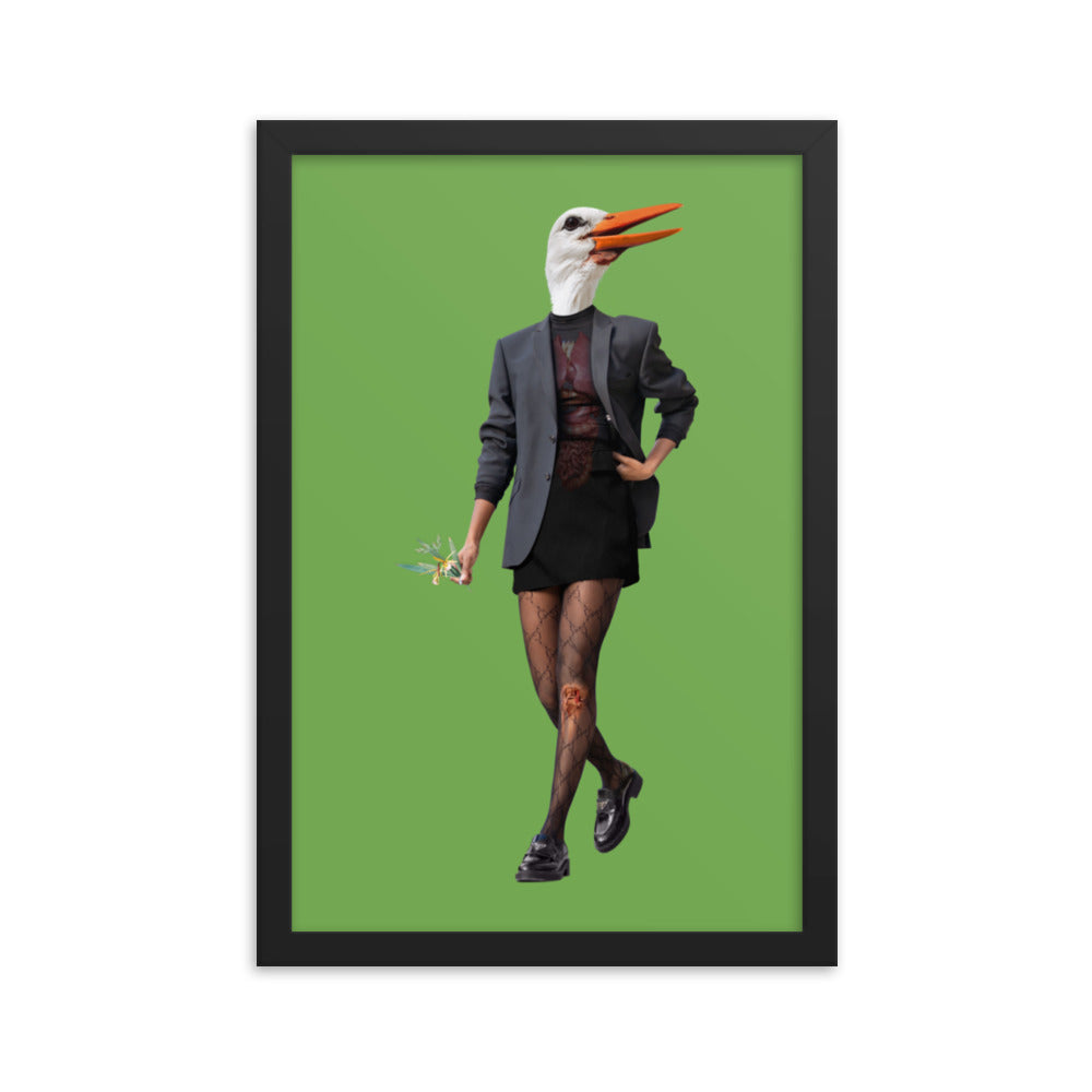 Edgy Stork Collage Art Framed Poster Black 12in×18in enhanced-matte-paper-framed-poster-_in_-black-12x18-transparent-63793a37c9b1e