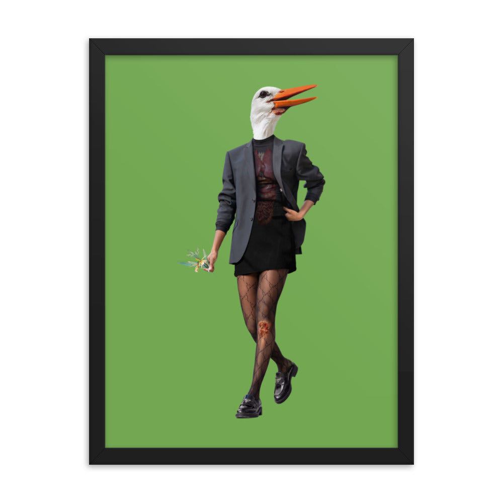 Edgy Stork Collage Art Framed Poster Black 18in×24in enhanced-matte-paper-framed-poster-_in_-black-18x24-transparent-63793a37c9c58