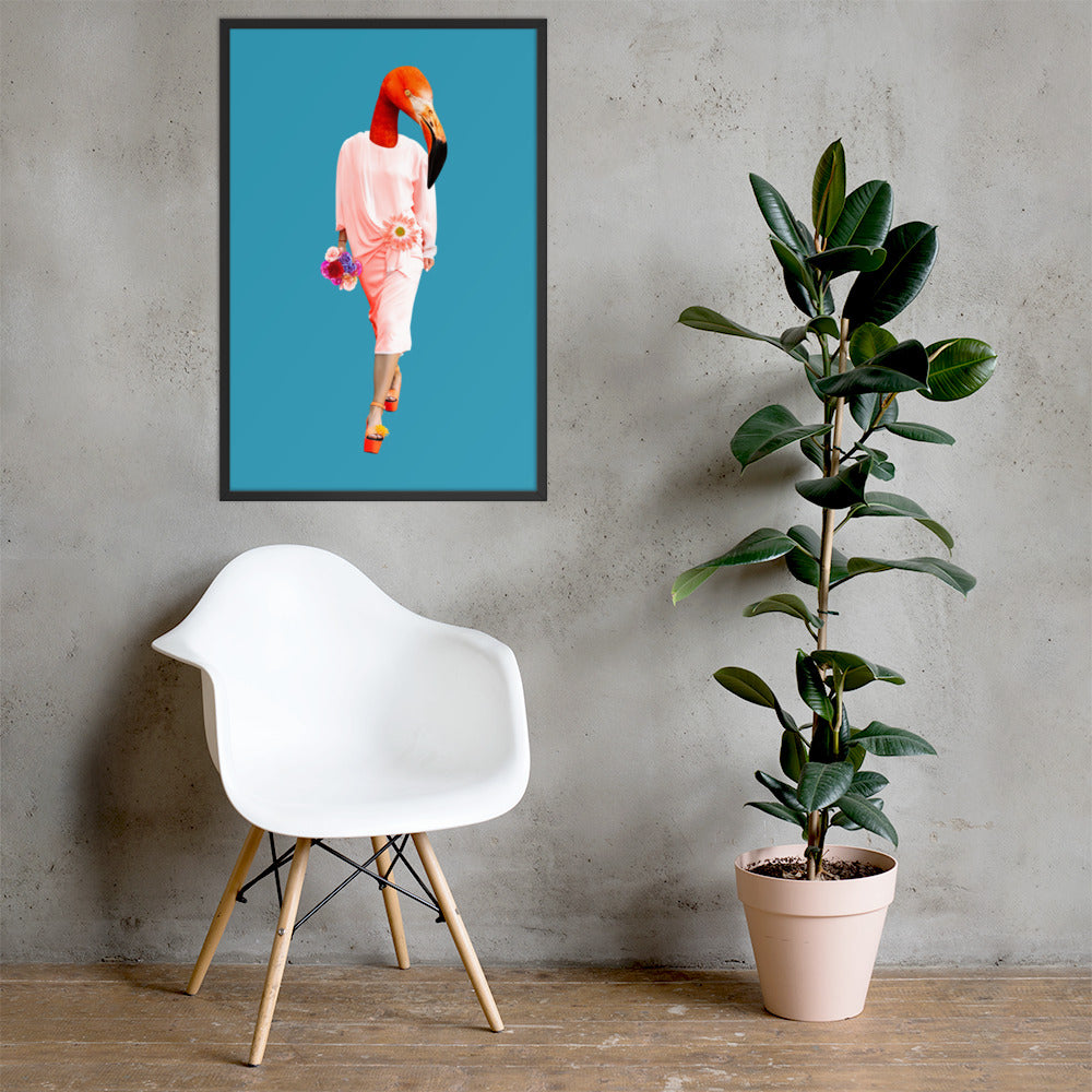 Fashion Flamingo Collage Wall Art Framed enhanced-matte-paper-framed-poster-_in_-black-24x36-lifestyle-1-637ad15d9e8da