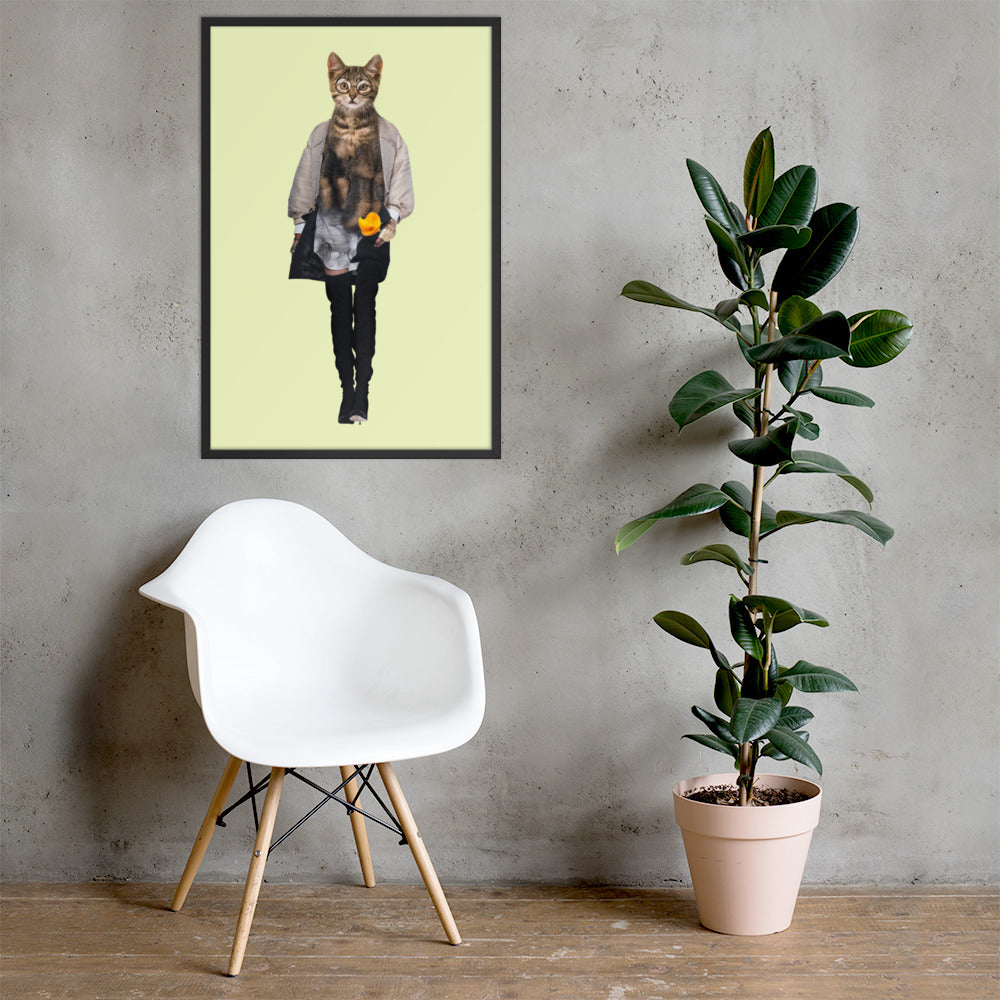 Casual Kitty Collage Art Framed Poster enhanced-matte-paper-framed-poster-_in_-black-24x36-lifestyle-1-637ada070d9d1