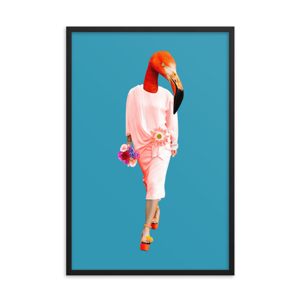 Fashion Flamingo Collage Wall Art Framed Black 24in×36in enhanced-matte-paper-framed-poster-_in_-black-24x36-transparent-637935654fe00