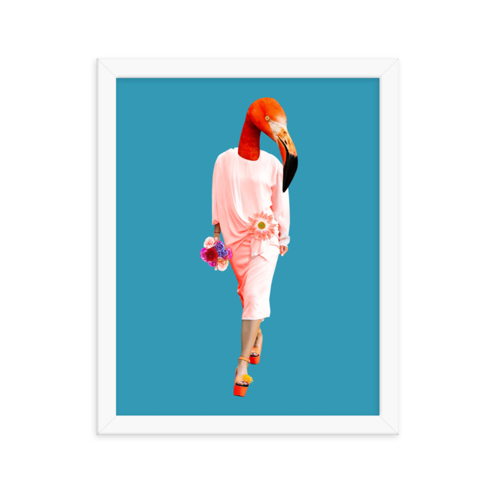 Fashion Flamingo Collage Wall Art Framed White 11in×14in enhanced-matte-paper-framed-poster-_in_-white-11x14-transparent-637935654ff50