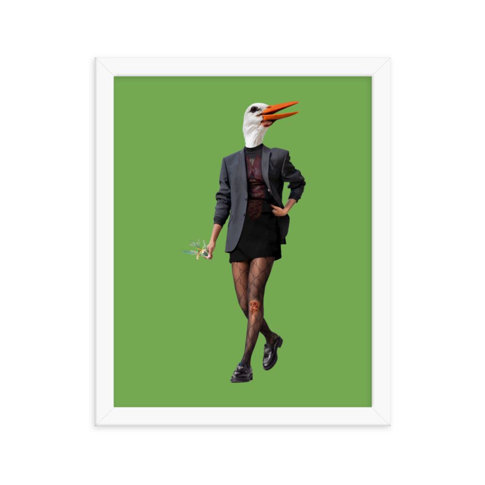 Edgy Stork Collage Art Framed Poster White 11in×14in enhanced-matte-paper-framed-poster-_in_-white-11x14-transparent-63793a37c9e24