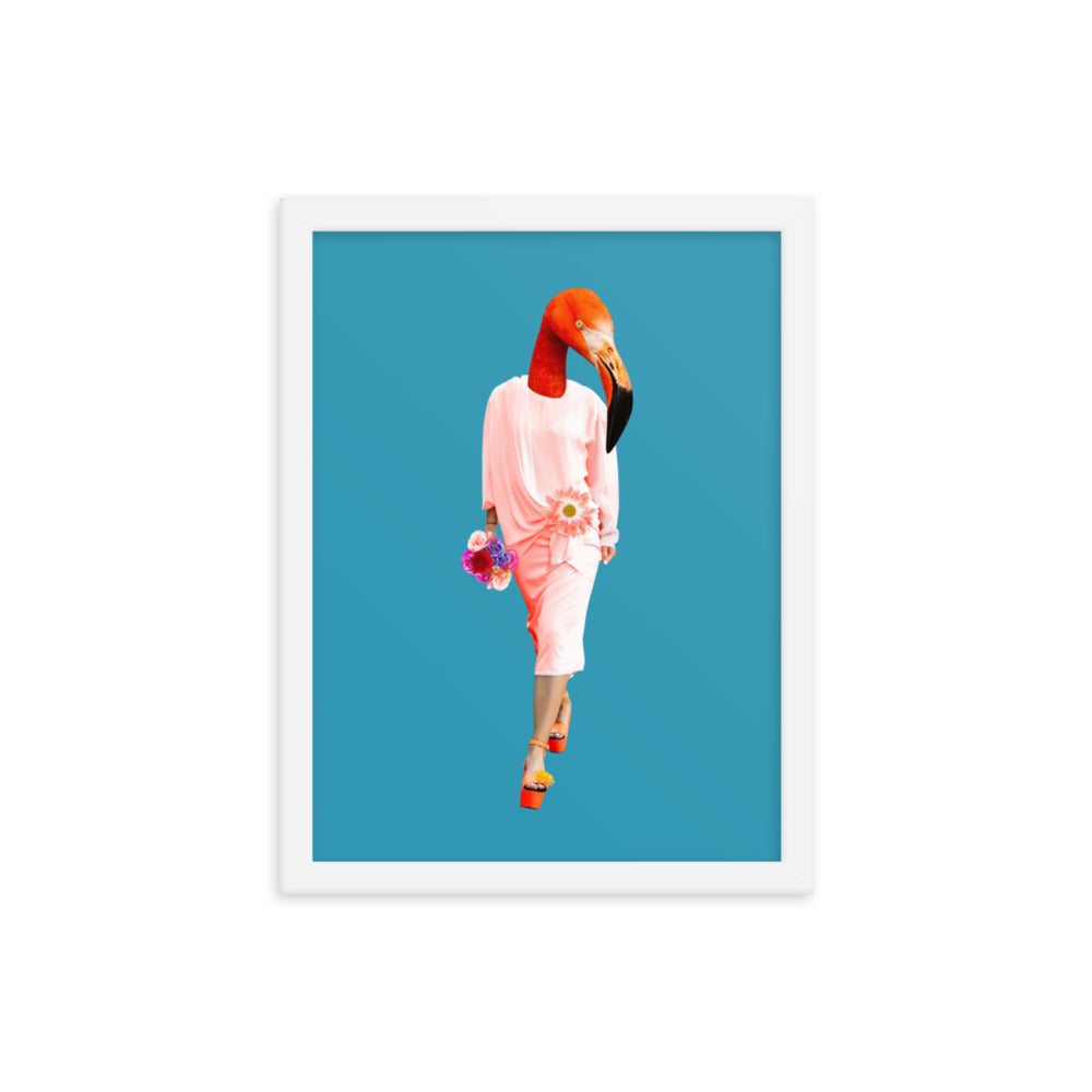 Fashion Flamingo Collage Wall Art Framed White 12in×16in enhanced-matte-paper-framed-poster-_in_-white-12x16-transparent-637935654fffb