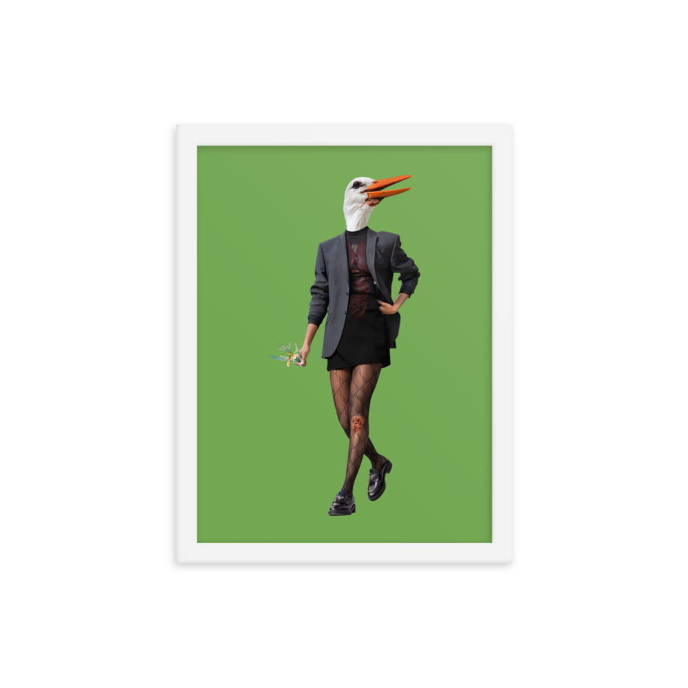 Edgy Stork Collage Art Framed Poster White 12in×16in enhanced-matte-paper-framed-poster-_in_-white-12x16-transparent-63793a37c9eb1