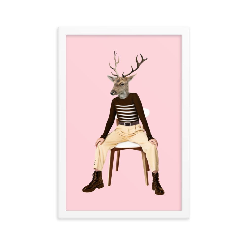 Oh Deer Collage Art Framed Poster White 12in×18in enhanced-matte-paper-framed-poster-_in_-white-12x18-transparent-636f041f9bae2