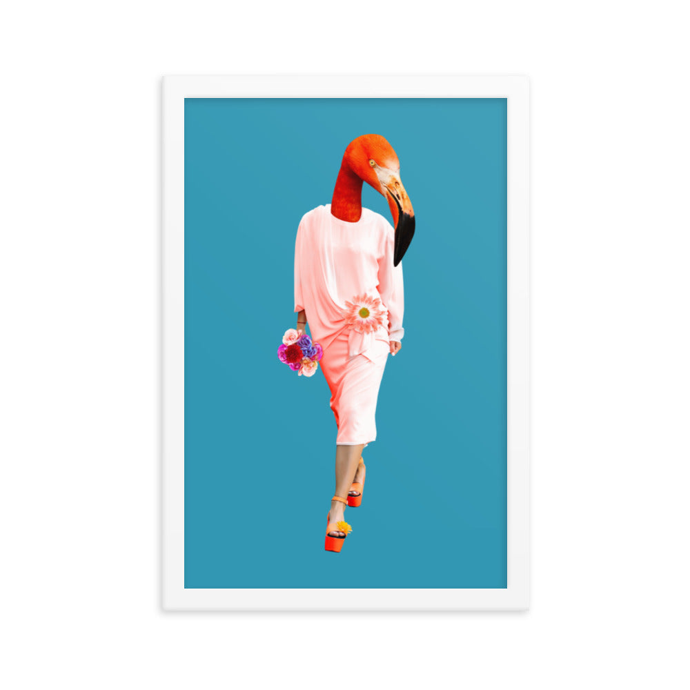 Fashion Flamingo Collage Wall Art Framed White 12in×18in enhanced-matte-paper-framed-poster-_in_-white-12x18-transparent-637935655009f